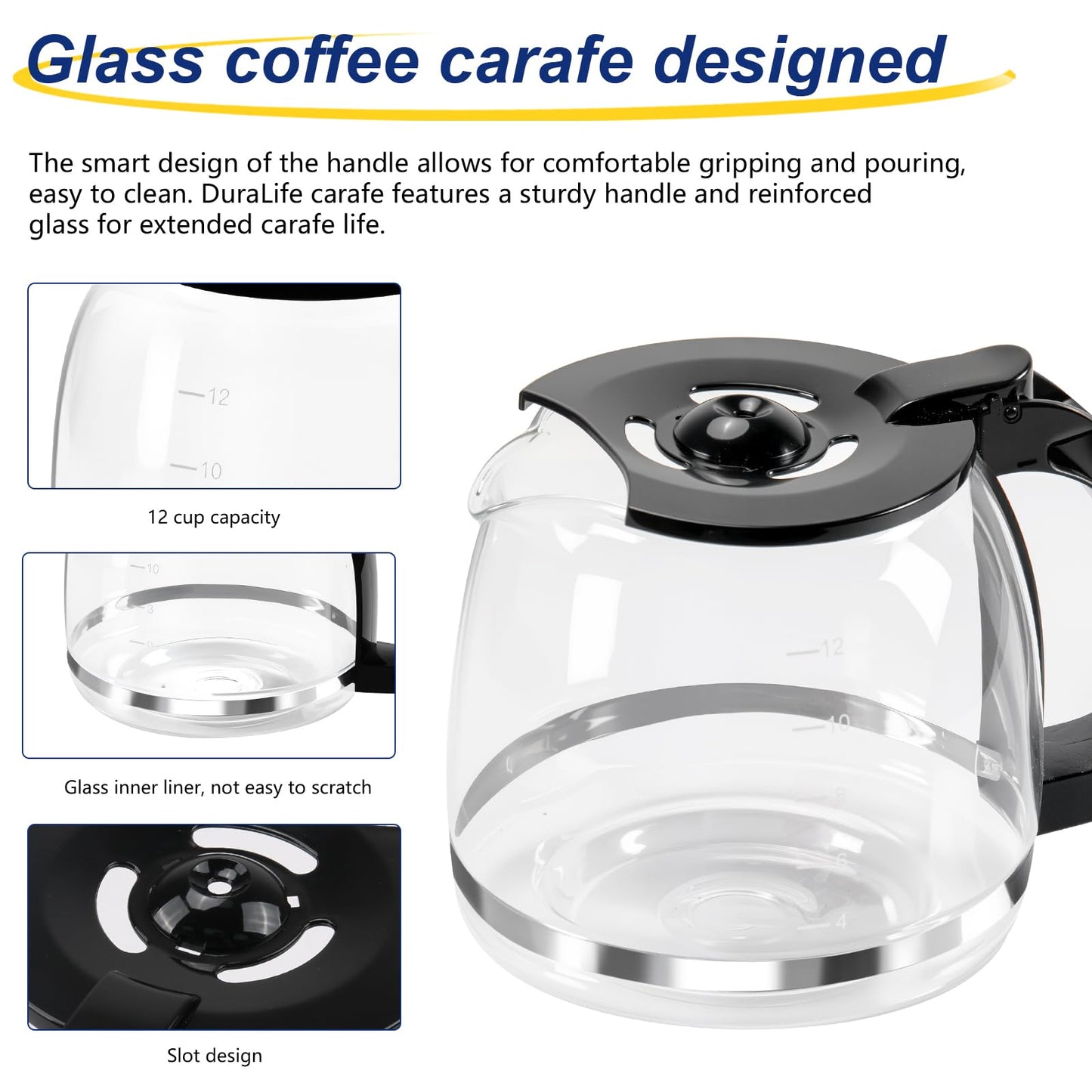 12-Cup Glass Coffee Carafe Replacement Pot Compatible with Hamilton Beach FlexBrew 12 Cup Coffee Maker 49902, 49904, 49915, 49905, 49317, 49467, 49611