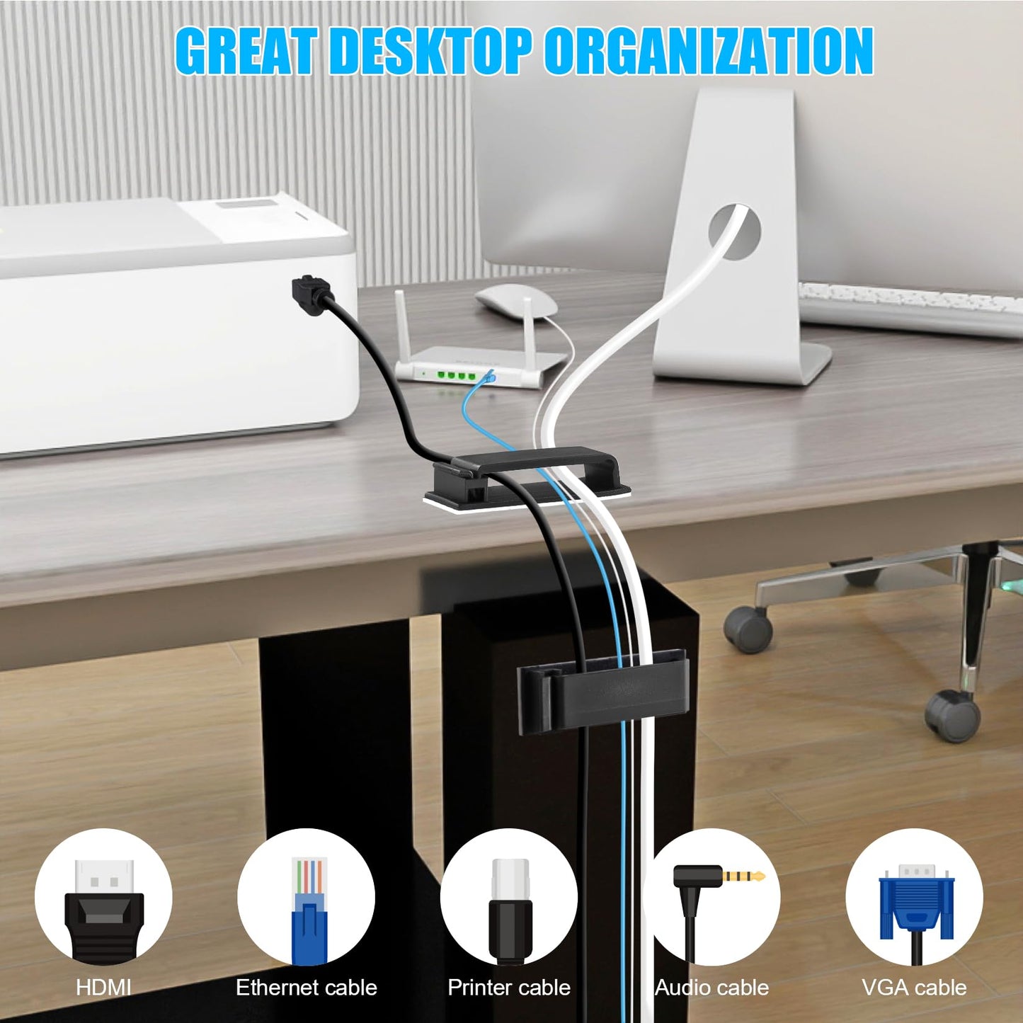 XHF 50 PCS Self Adhesive Cable Clips(L) Black,Wire Clips Cable Management Wire Organizer Cord Holder for Under Desk, Car, Wall, TV PC Ethernet Cable