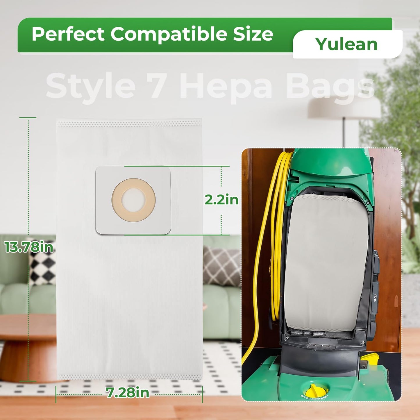 4 Pack Style 7 HEPA Vacuum Bags Compatible with Bissell Upright Vacuums: PowerForce 1739 3522 3525 71Y7, PowerGlide 3545, Plus 3350 3550 3553, Lift-Off 3554, Powertrak 6592 Series Vacuum, Part#32120