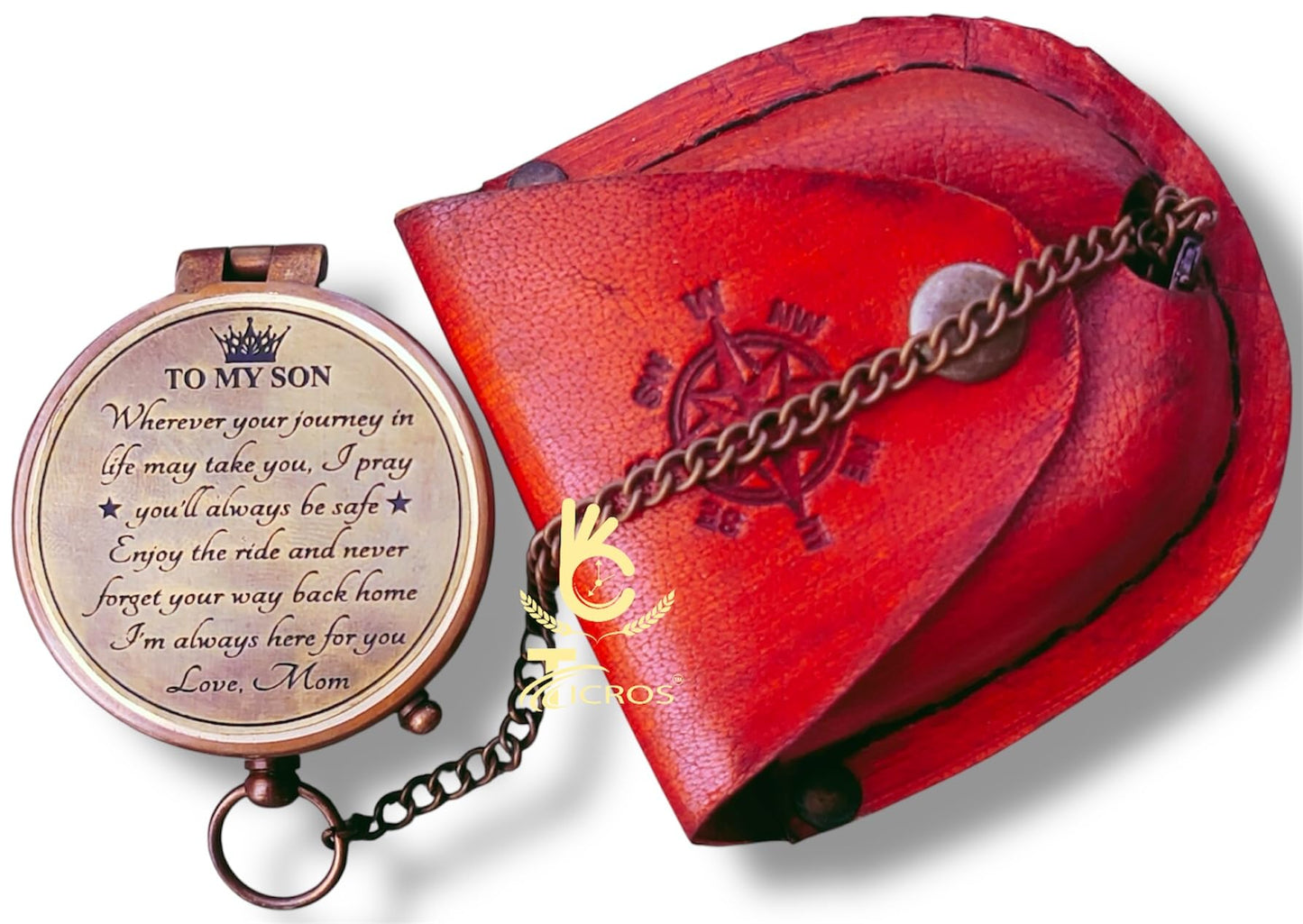 ''to My Son'' Love Mom to Son – Vintage Brass Pocket Compass with Leather Case, Gift for Son, Mom to Son Gift, Graduation Gift, Guidance Gift, Special Son Gift, Birthday Gift