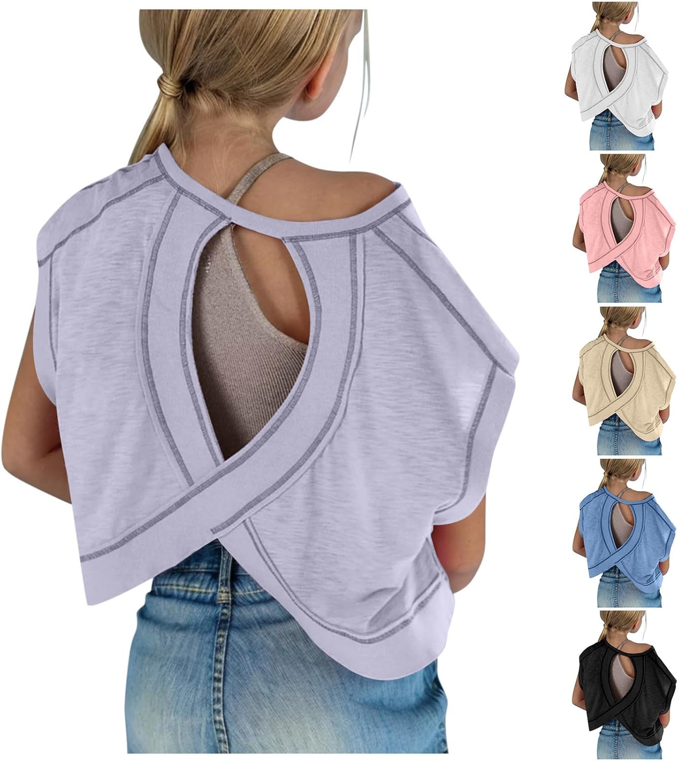Skiennix Summer Tops for Kids - Cute Round Neck Short Sleeve Casual Tees | Fashionable Backless Design
