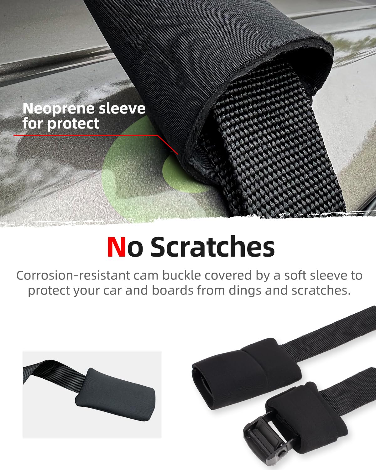 Abahub Soft Roof Rack Pads with 2 Tie Down Straps, 2 Tie Down Ropes, 2 Hood Loops and Storage Bag, for Surfboard, Kayak, Canoe, Heavy Duty Universal Car Roof Racks System Black 30 Inch