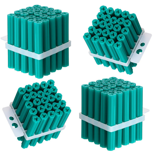 Lineshading 100 Pcs Expanding Plastic Concrete Anchors Screw Anchors Drywall Wall Expansion Pipe for Hollow Walls Tile Cement Bolt Expansion Tube(1/4" X 2" for #10,#11, or #12 Screws,Green)