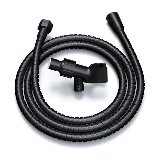 MAYYAYA Adjustable Shower Head Holder & Hose Kit | Premium ABS Bracket with 360° Rotatable Brass Ball, No Tools Install for Most Handheld Showers(Black Hose and Holder)