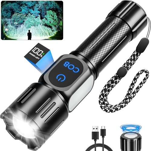 Dszuu Rechargeable LED Flashlight, Super Bright 99000 High Lumens Flash Light, 9 Modes Zoomable Flashlight with LCD Display, Waterproof Tactical Flashlights for Camping, Home Emergency