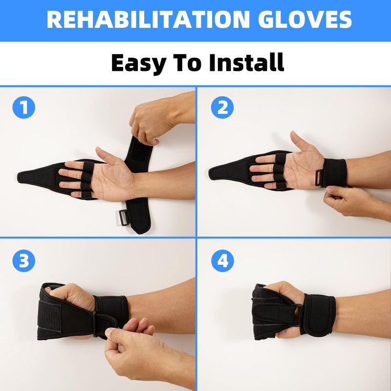 Stroke Finger Splint Brace Ability, Finger Rehabilitation Auxiliary Training Gloves for Elderly Patients, Anti-Spasticity Hand Therapy Equipment for Fist Stroke Hemiplegia Hand Training, Black