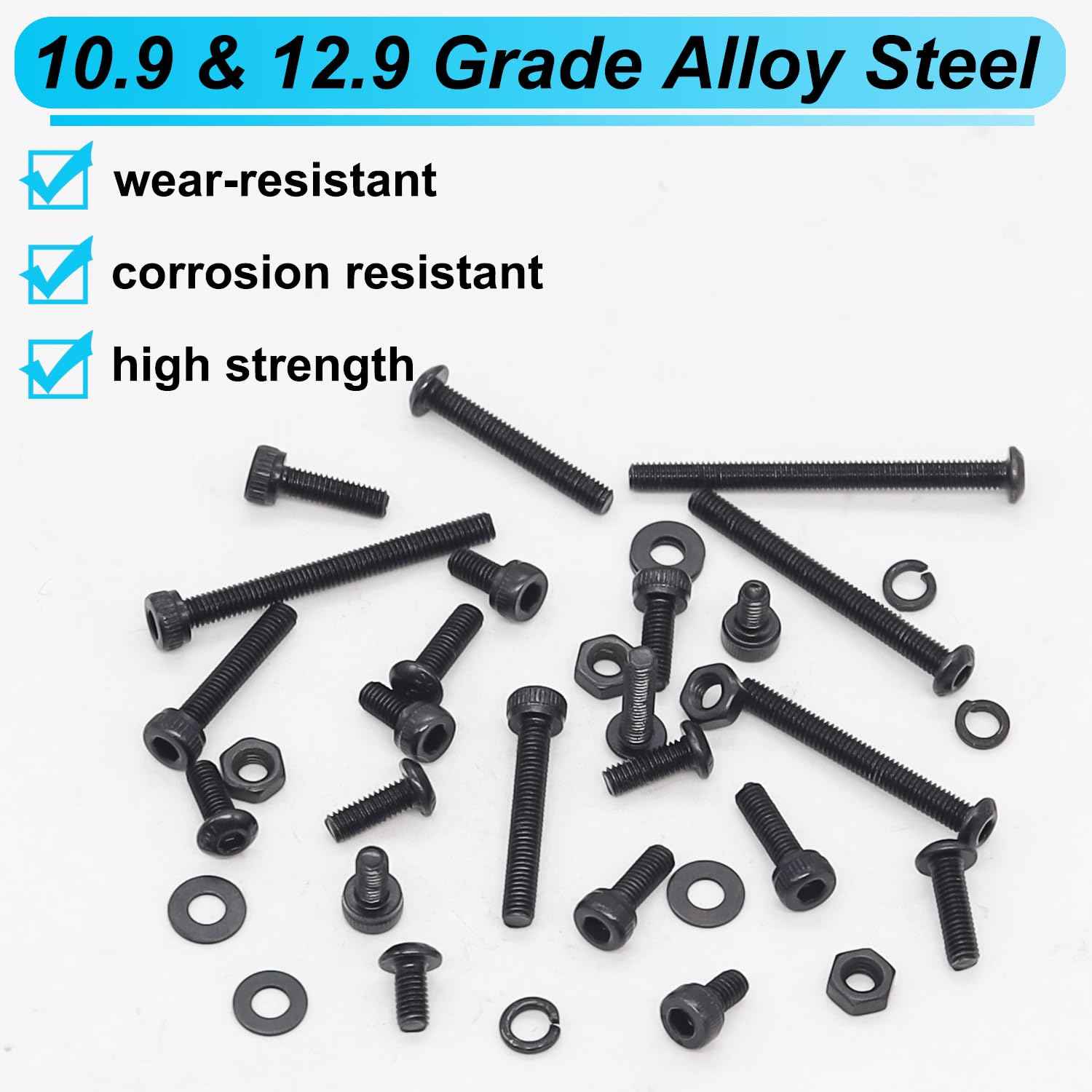 Bemaka 2135PCS Black M3 Metric Screw Assortment Kit, 5-35mm Button Head Screws and Socket Head Screws Bolts Nuts Washers Kit, 10.9 & 12.9 Grade Alloy Steel, M3 Bolts for 3D Printing