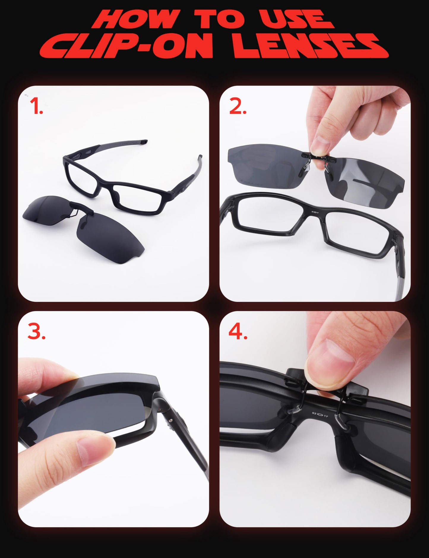 Fiskr Polarized Clip-On Sunglasses for Oakley Crosslink OX8027 (Size 53-17) - UV Protection - Universal Fit for Men & Women - Fire Red