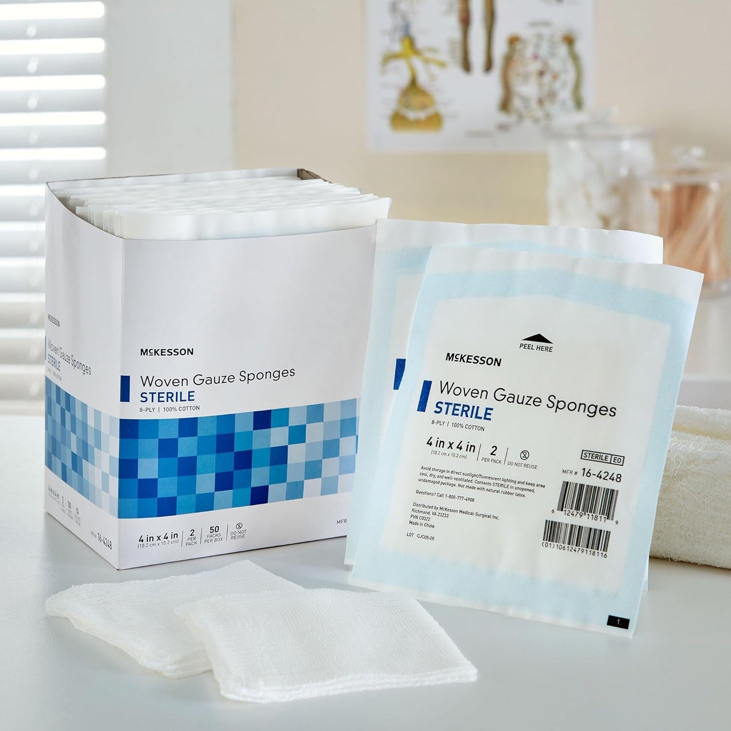 McKesson Woven Gauze Sponges - Sterile 8-Ply 100% Cotton, 4" x 4", 50 Packs of 2 Sponges Each