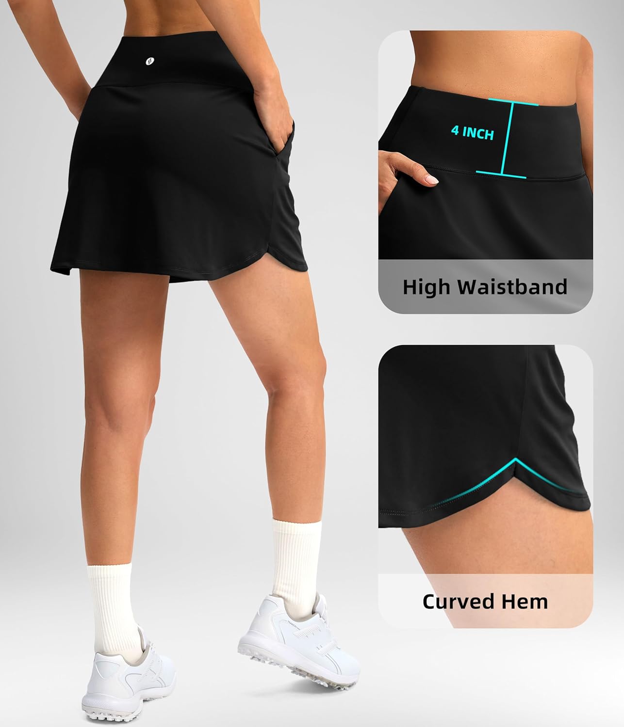 SANTINY Women's 16" High-Waisted Skorts - Stretchy Athletic Skirt with 4 Pockets for Tennis & Golf