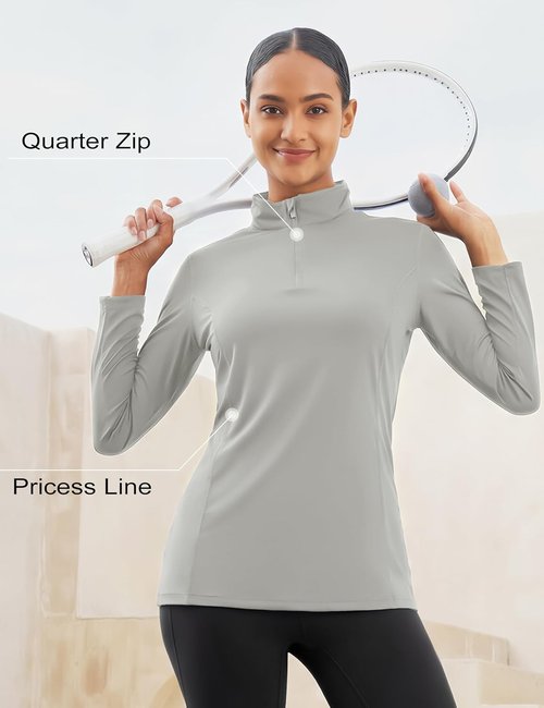 MAGCOMSEN Women's Long Sleeve 1/4 Zip Athletic Shirt - UPF50+ UV Protection, Quick Dry for Hiking