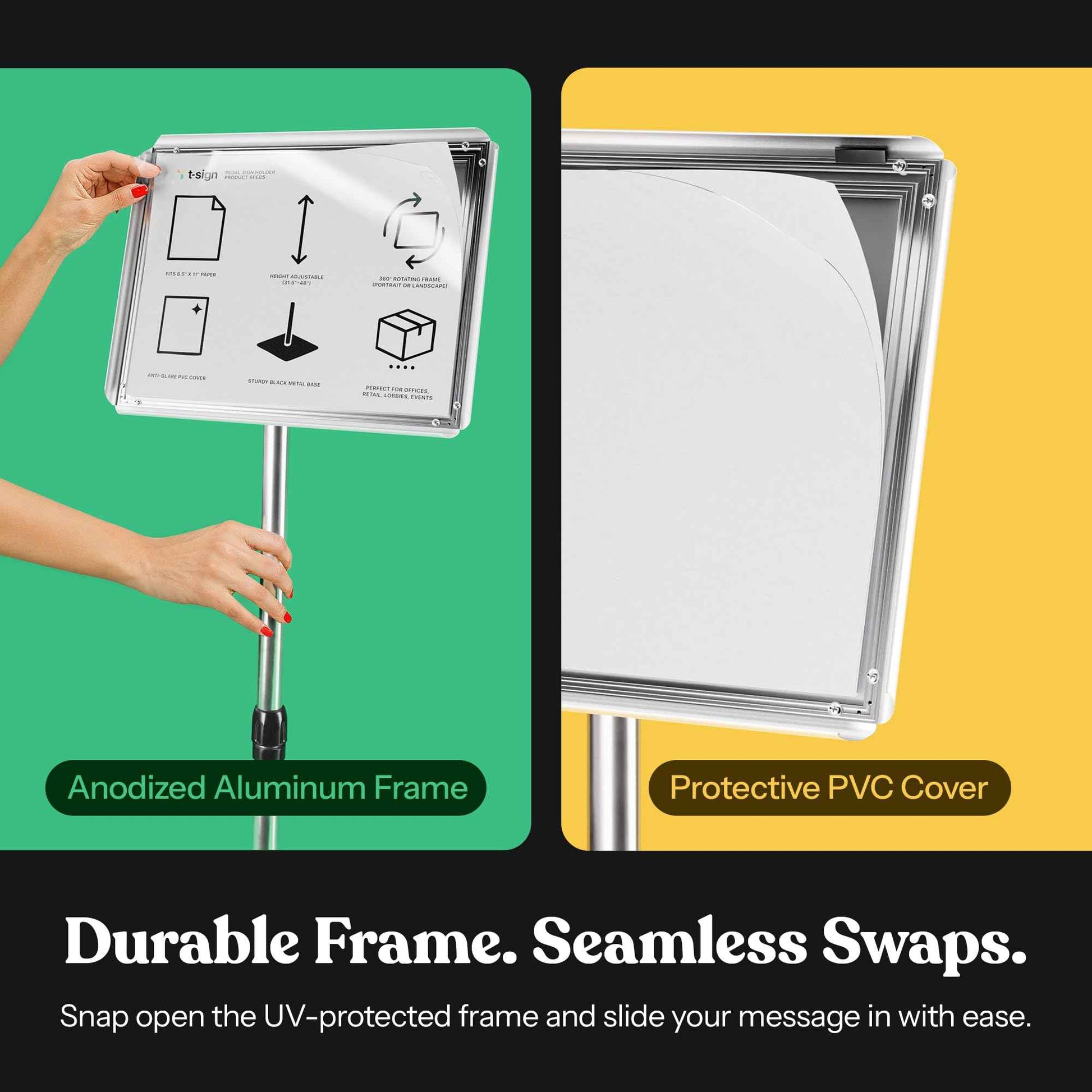 Adjustable Heavy Duty Pedestal Sign Holder Poster Stand - 8.5x11 Inch Vertical & Horizontal Sign Stand Displayed Poster Holder, Square Base Sign Stands for Display, Advertisement & Outdoor Sign Holder