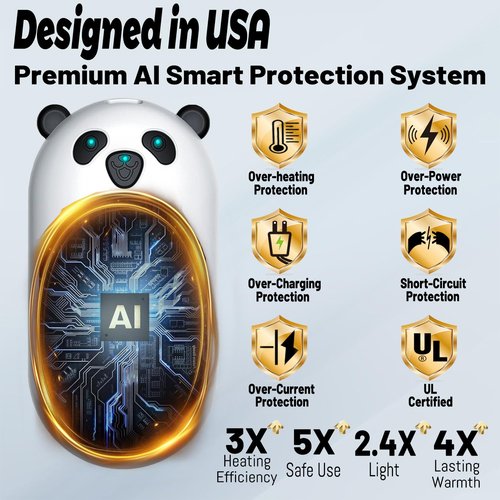 Hand Warmers Rechargeable 2 Pack,6000mAh Cute Panda Shaped Electric Hand Warmer,20Hrs Long Heating Reusable Hand Warmer,Portable Pocket USB Heater for Christmas,Outdoor,Hunting(Black/White)