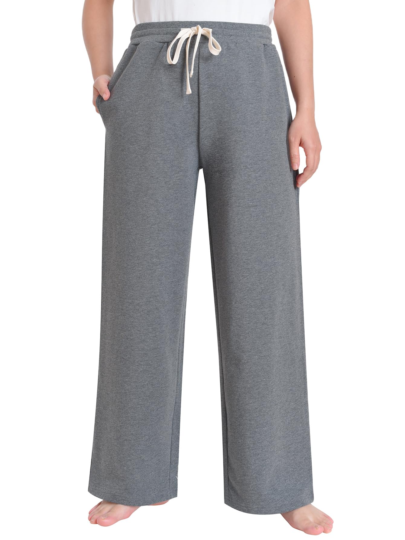 Pintage Women's Petite Wide Leg Sweatpants Petite Length Short M Granite Heather