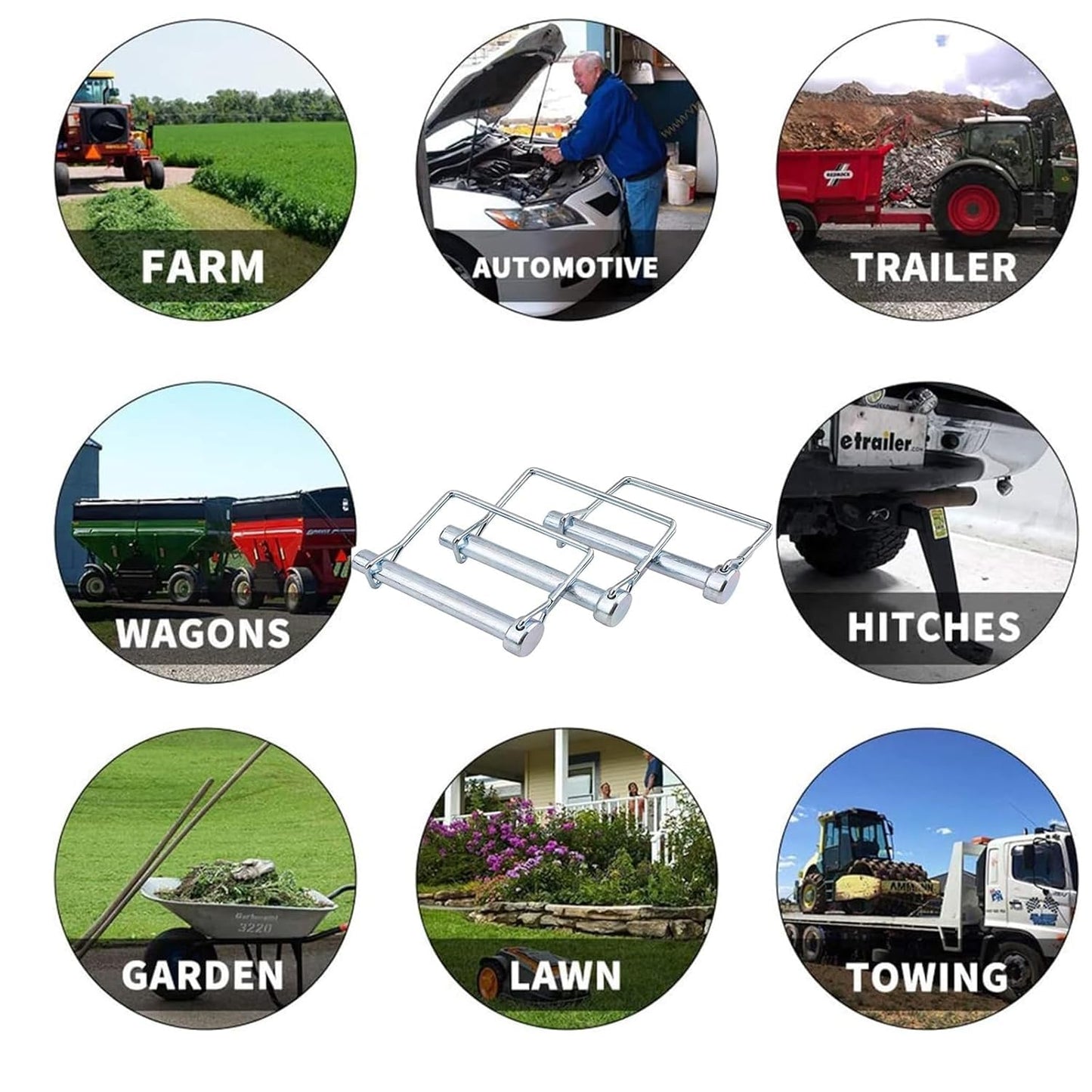 4 Pack 1/4" x 3-5/32" Trailer Coupler Pins – Zinc-Plated Carbon Steel Locking Hitch Pins for Utility Trailer, Lawn Tractor, RV, Boat, Farm Equipment – Rust-Resistant Small Safety Towing Pins