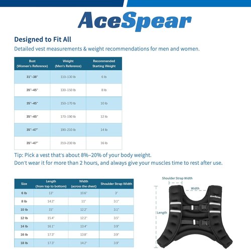 AceSpear Weighted Vest - Adjustable 6-18lbs for Enhanced Strength Training | Reflective Stripe for Safety