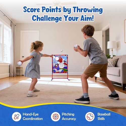 JoyCat Baseball Practice Equipment - Adjustable Height Target for Kids | T-Ball Bat & 4 Soft Balls