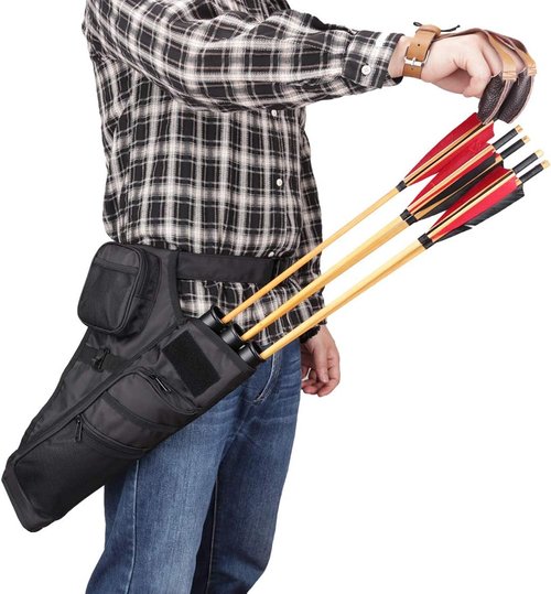 KRATARC Hip Quiver - 3-Tube Arrow Carry Bag with Pockets & Adjustable Belt for Archery