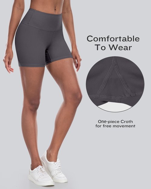 CHRLEISURE High Waisted Spandex Biker Shorts, Workout Booty Soft Yoga Shorts for Women (5" BlackGrayRedDBlue, M)