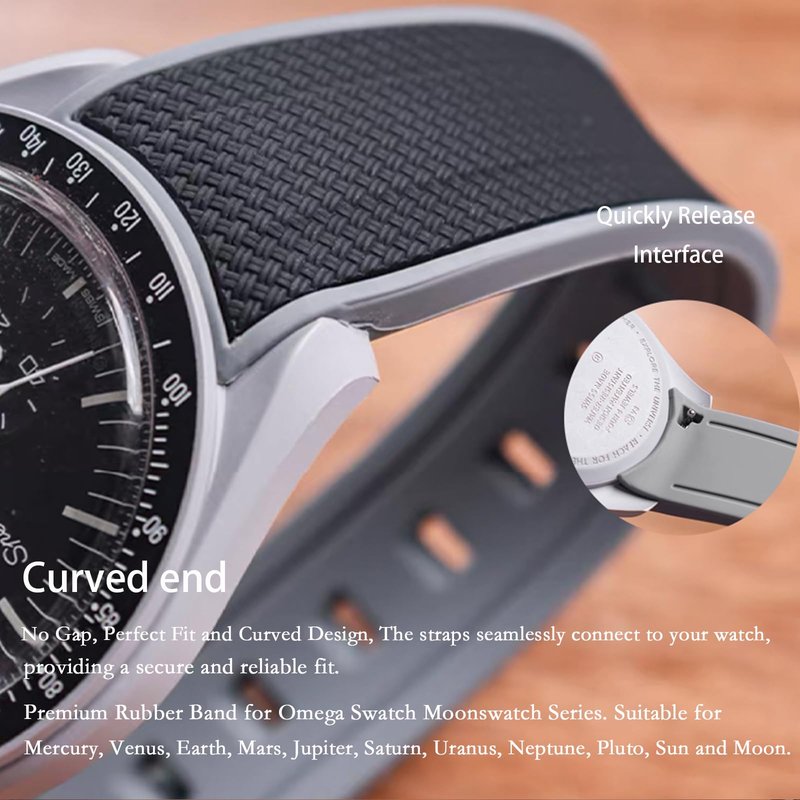 Boache Straps for Moonswatch Watch Quick Release Silicone Rubber Curved End No Gap Watch Band for Omega X Swatch Moonswatch Speedmaster Watch 20mm Straps Bracelet Replacement Strap for Men Women