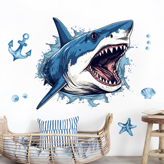 Supzone Large 3D Shark Opening Mouth Wall Decals, 23.6 * 30.7 inches Ocean Wall Sticker Self-Adhesive for Boys Bedroom Livingroom Nursery Playroom Classroom