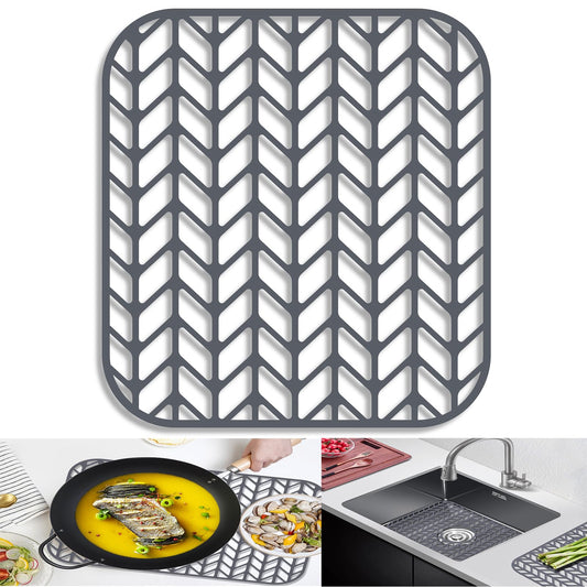 AWOKE Sink Protectors for Kitchen Sink - 12.25" x 11.5" Sink Mat - Heat-resistant Easy-clean Silicone Sink Mat - for Protection of Stainless Steel Sink (Grey)