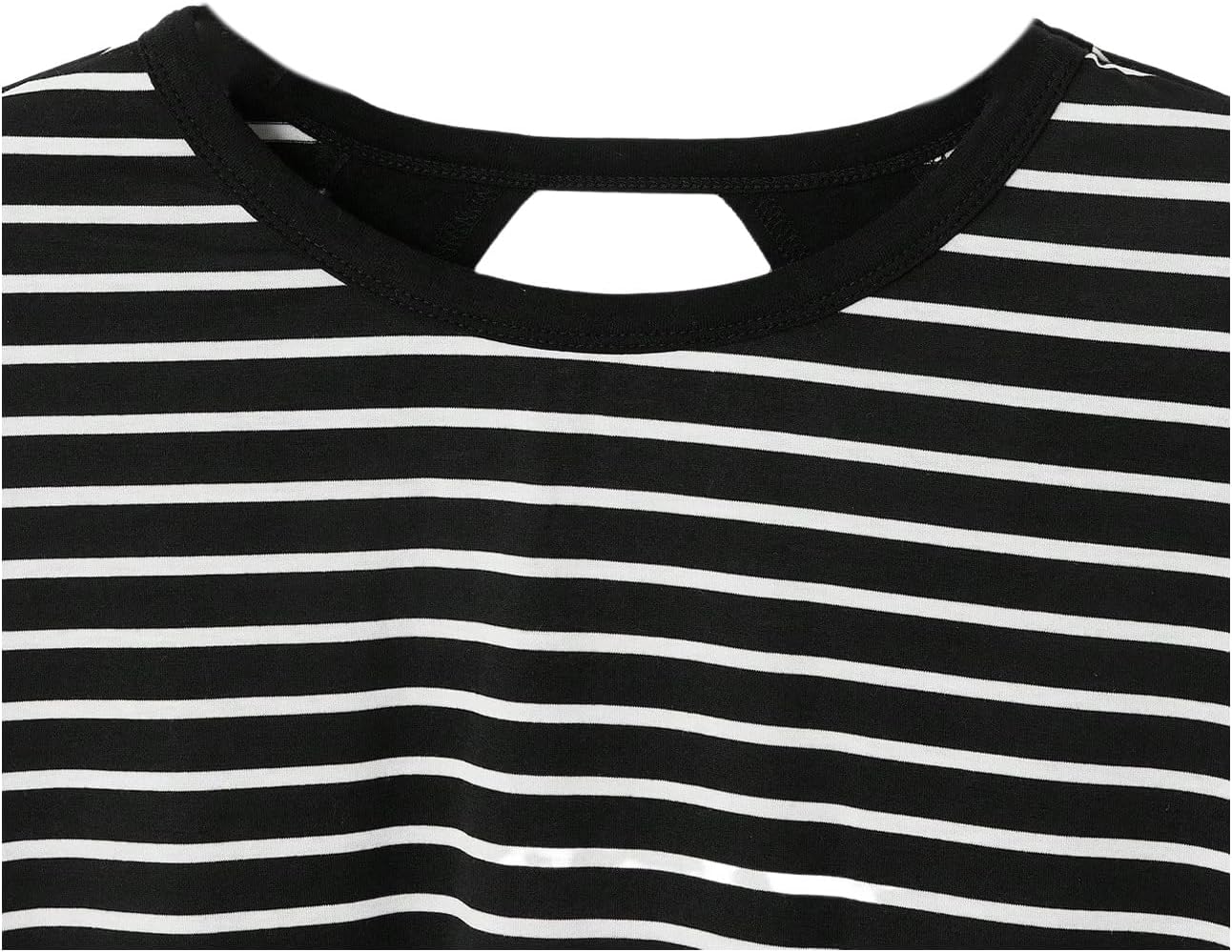 WDIRARA Women's Workout T-Shirt - Stripe Design with Open Back & Criss Cross Detail - Short Sleeve