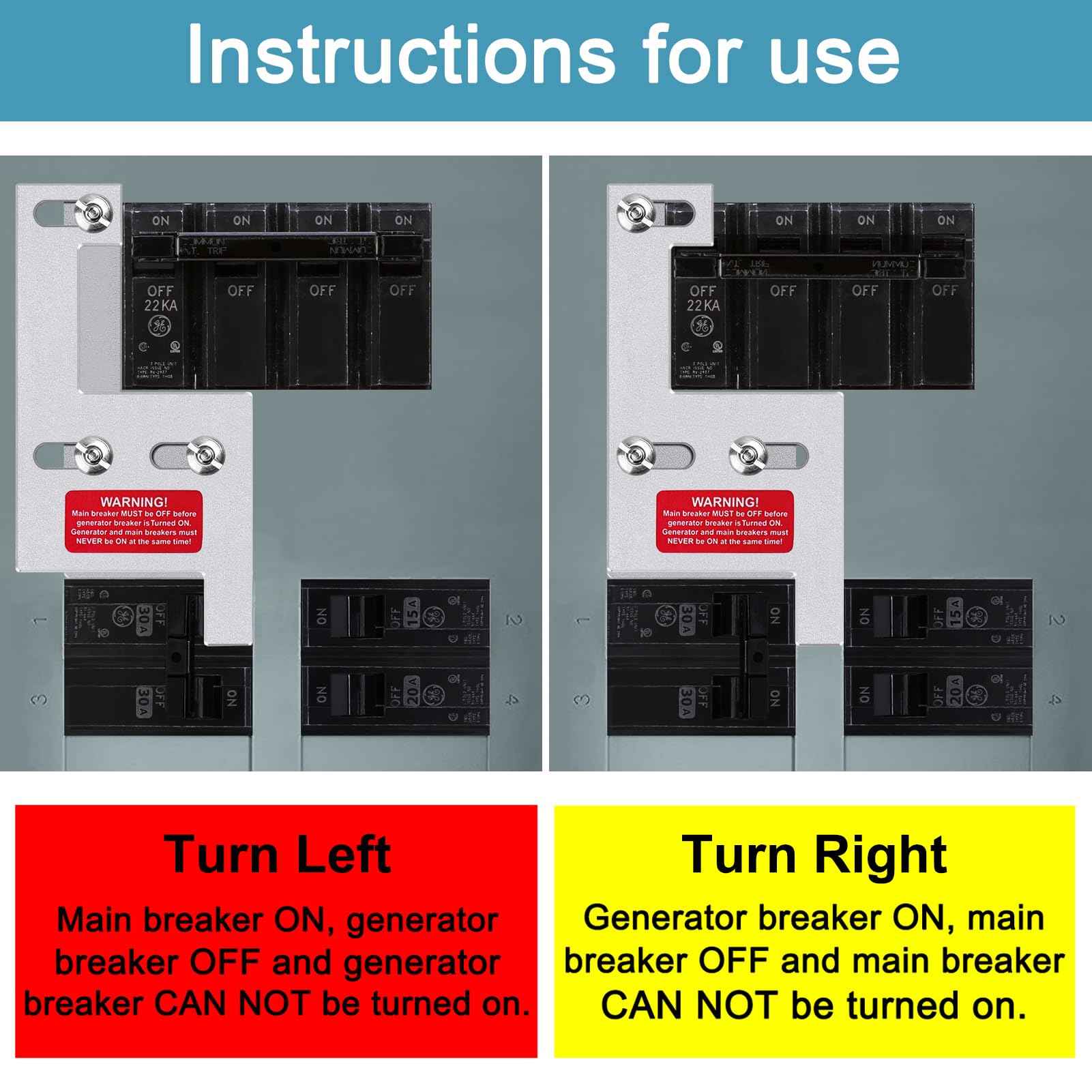 Generator Interlock Kit for GE General Electeric 200 Amp or 150 Amp Vertical Main Breaker Panels, 2 1/4 Inch Spacing Between Main and Branch Breaker, Vertical Interlock Kit