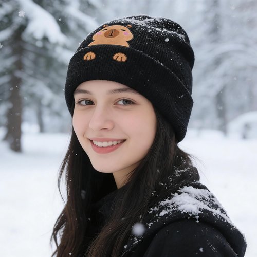 Zgboaht Capybara Head Embroidery Knit Beanie Hat for Adult and Big Kids Personality Watch Cap Winter Warm Skull Cuffed Hats
