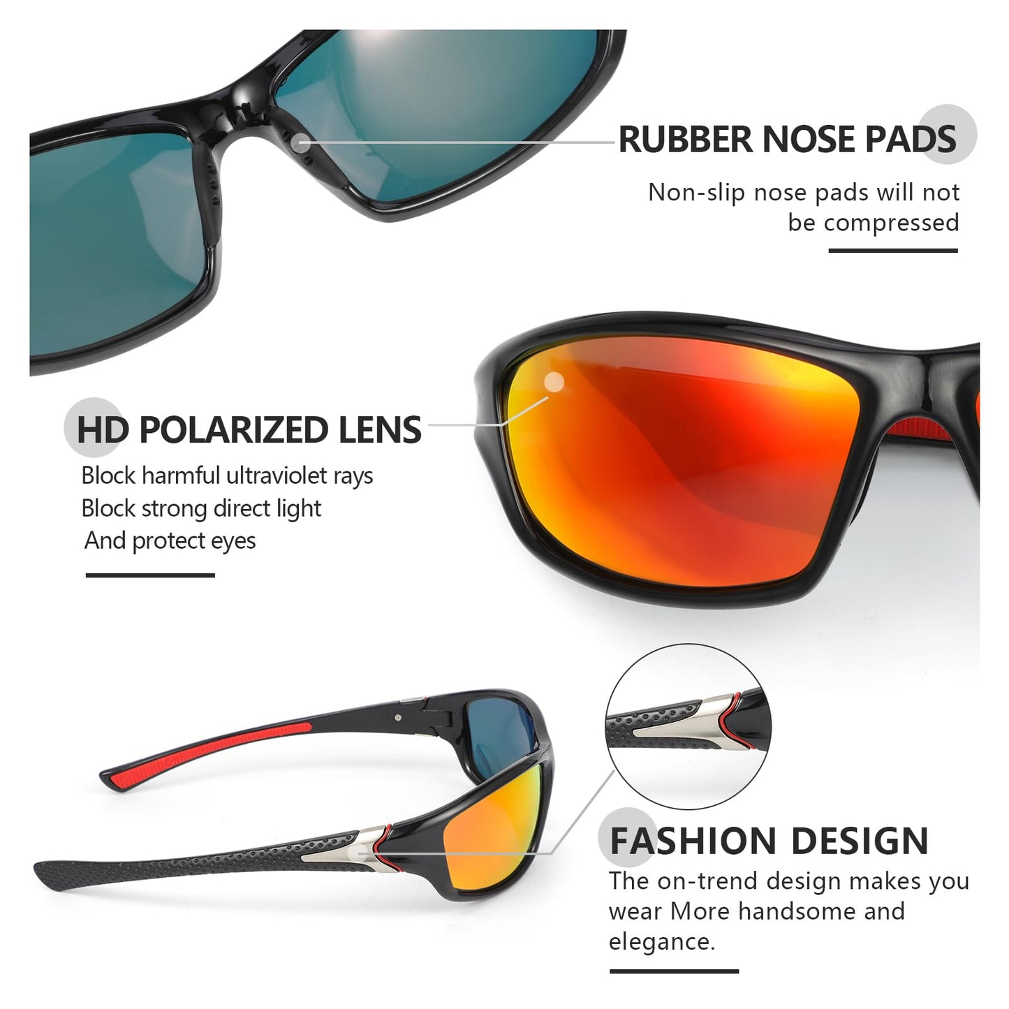 Hifot Sports Polarized Sunglasses Men, Sun Glasses for Cycling Driving Fishing, Women's Sunglasses Running Baseball Golf