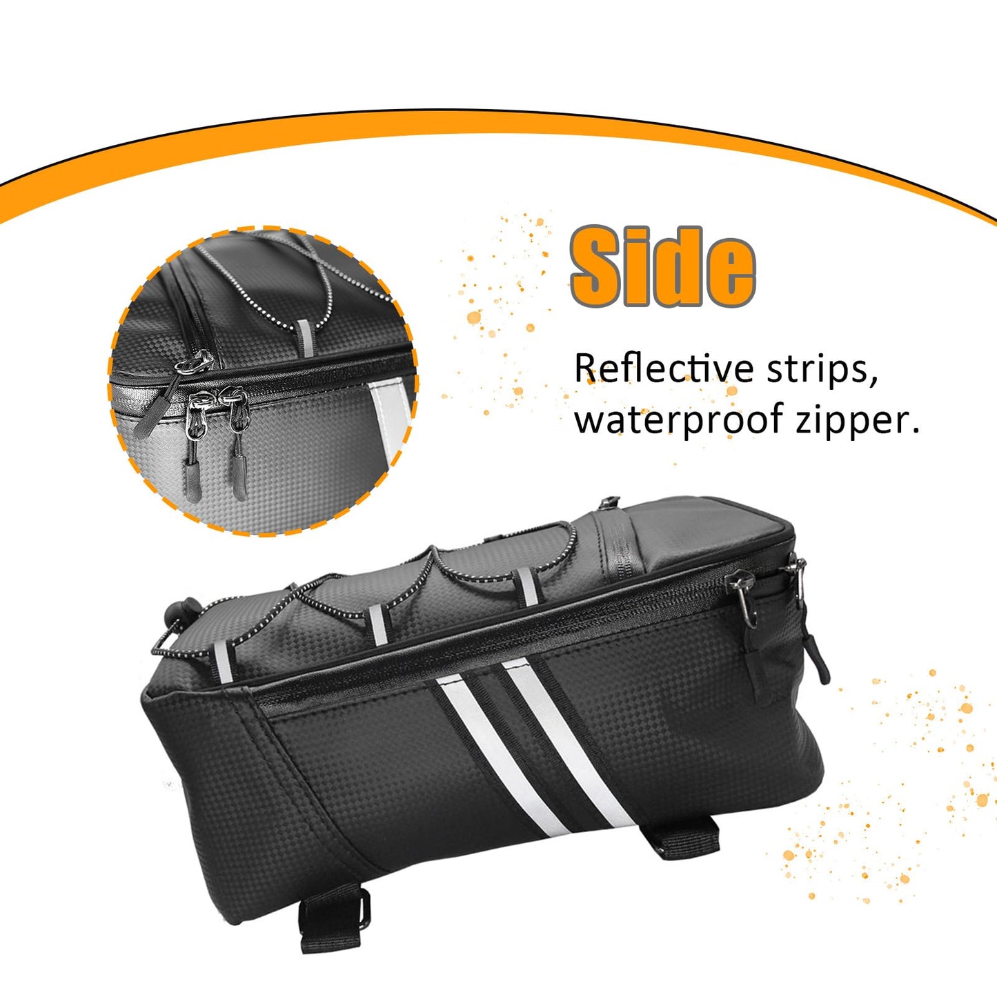 Brrnoo Bike Rack Rear Carrier Bag with Reflective Straps, 9L PU Leather Storage Trunk Bag, Bike Pannier Bike Saddle Bags for Cycling, Mountain Bike and Luggage