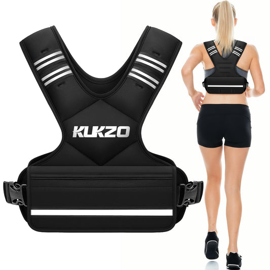 KUKZO Adjustable Weighted Vest Woman Men, 12-18lb Weight Vest with 6 Ironsand Weights for Strength Training Rucking Running Walking Fitness Workout, Black