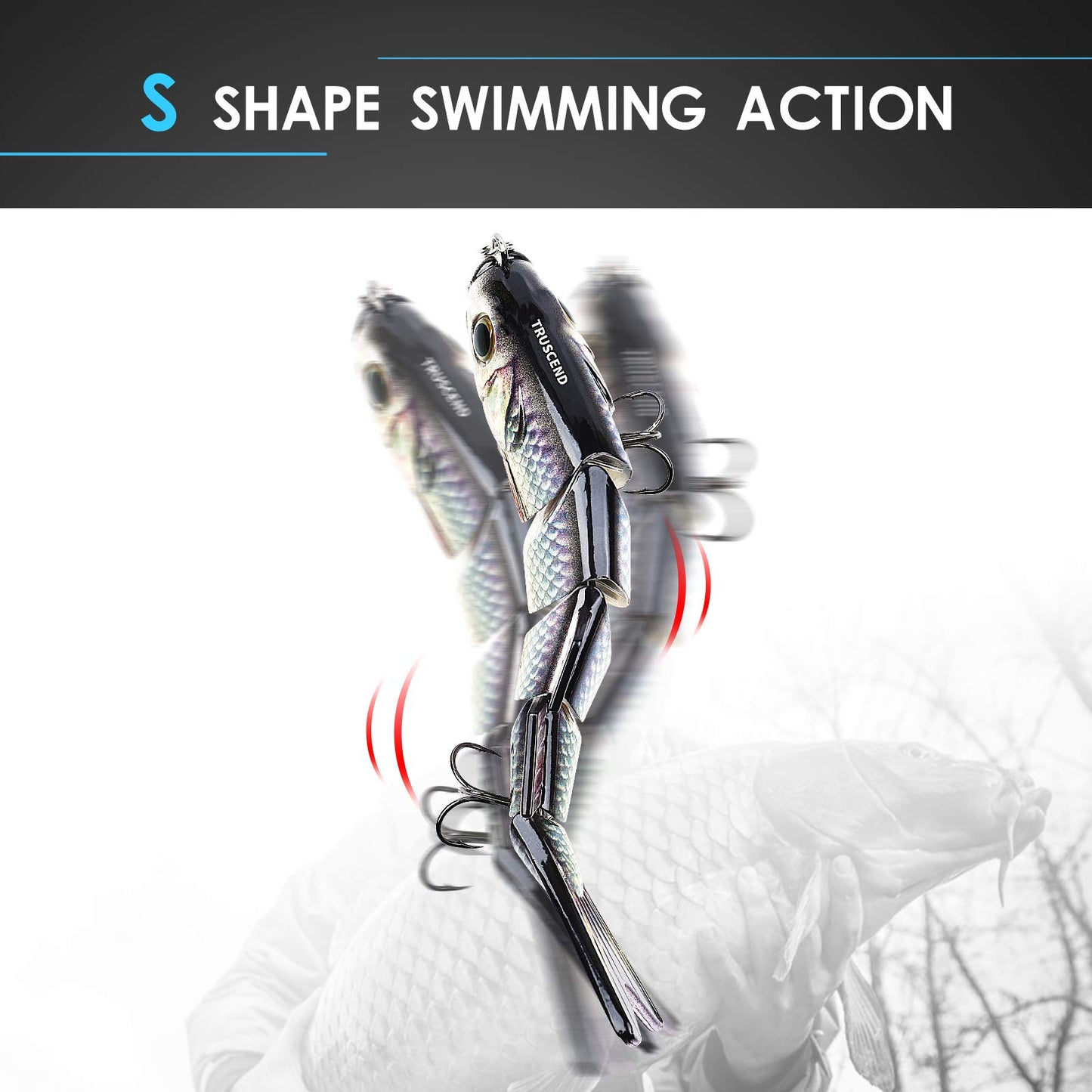 TRUSCEND Easy Catch SwimMax with BKK Hooks, Magic Noisy Wiggling and Vibrating Actions for More Bites, Lifelike Fishing Lures for Bass Trout Walleye Crappie, Strongest Dyneema Fiber Jointed Swimbaits