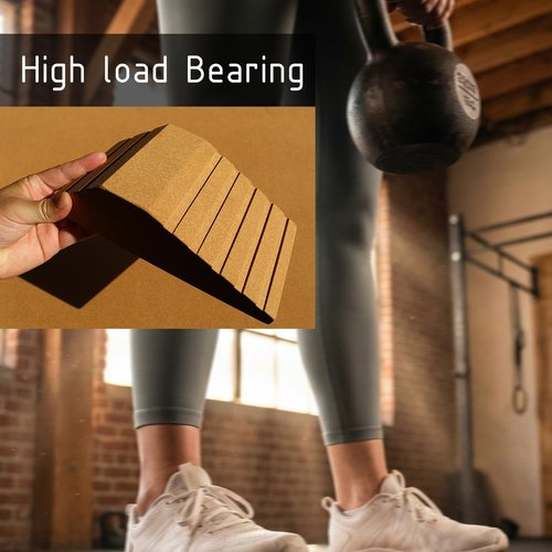 JouiiSiYa 2-in-1 Cork Yoga Blocks, 2 Pack Natural Cork Blocks - Dual-Use Squat Wedge & Yoga Block with Massage Ball