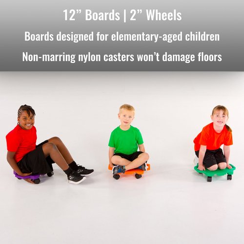Cosom Scooter, 12 Inch Children's Sit & Scoot Board With 2 Inch Non-Marring Nylon Casters & Safety Guards for Physical Education Class, Sliding Board with Safety Handles, Blue