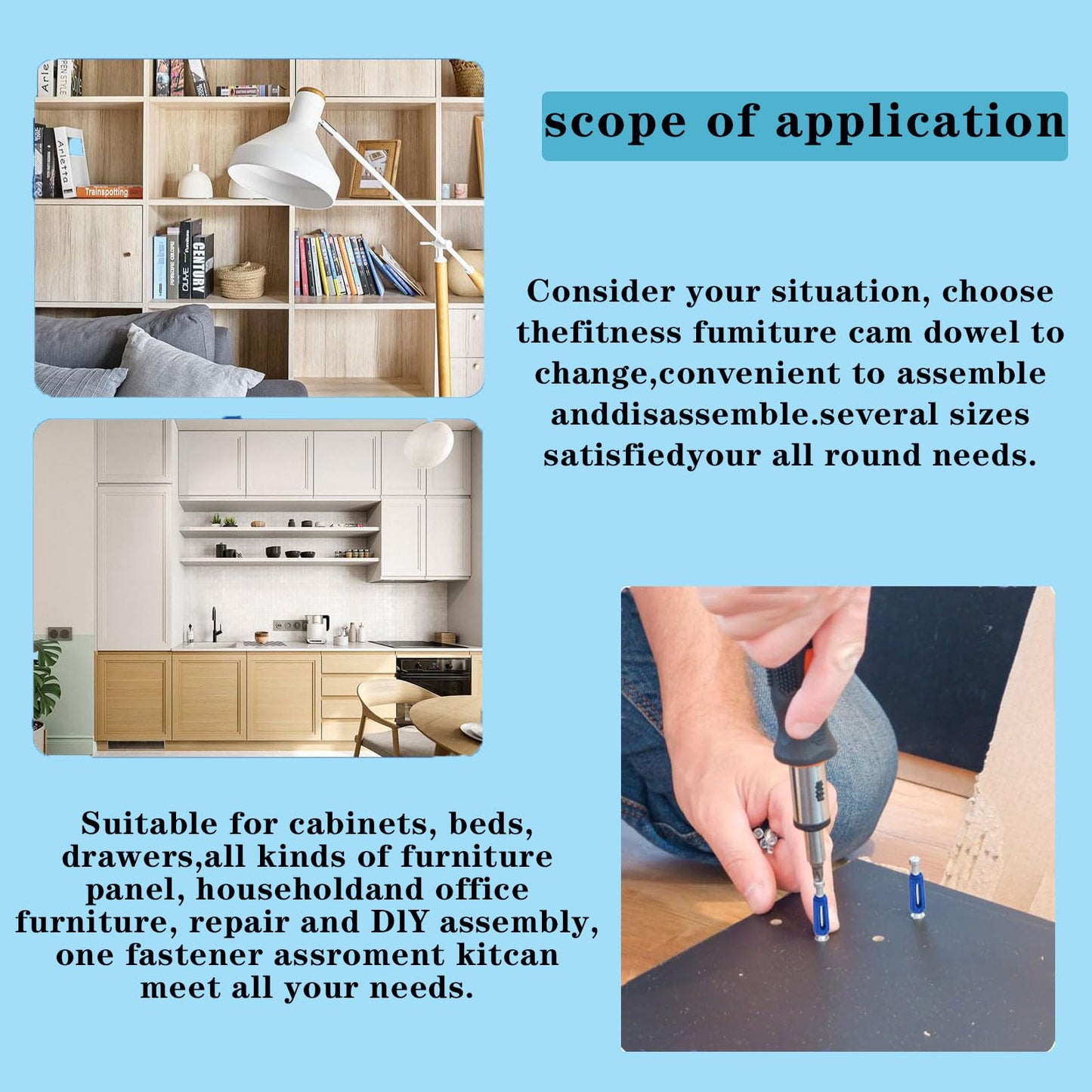 TayFeim124 Pcs Cam Lock Screws and Nuts,Cam Locks for Furniture Hardware Spare Parts, 3 in 1 Cam Connecting Fittings, Bolts dowels, Twist Lock Fasteners for Cabinet Drawer Dresser