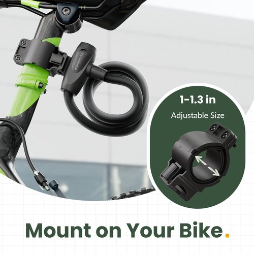 Titanker Bike Lock, Bike Lock Cable 4 Feet Coiled Secure Bicycle Locks with Keys Scooter Locks Bicycle Locker 1/2 Inch Thick Heavy Duty Anti Theft Bike Cable Lock with Mounting Bracket