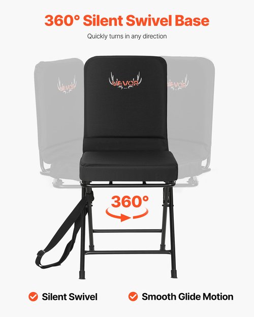VEVOR Hunting Chair, 360° Silent Swivel, Foldable Lightweight Portable Blind Chair, Heavy-Duty Steel Frame Ground Stool Seat, with Adjustable Shoulder Strap, 300 Lbs Capacity for Fishing, Camping