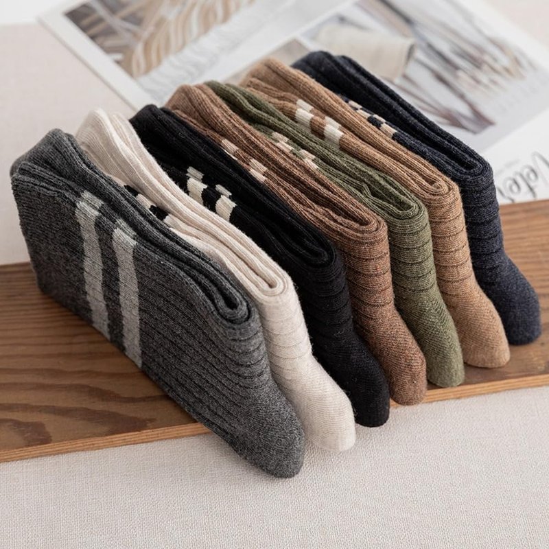 MeganJDesigns Men's Cotton Socks 5 Pack, Ankle Socks, Brown + Khaki + Blue + Gray + Black, 6-11