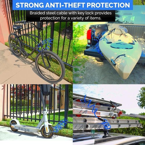 DocksLocks Coiled Security Cable - Weatherproof Anti-Theft Lock for Kayaks, Bikes & More | 5ft, 10ft, 15ft, 20ft, 25ft