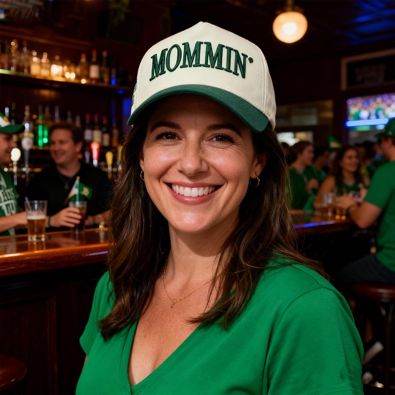 Mommin Trucker Hat for Women Mom Hat, Adjustable Embroidered Mama Baseball Cap, Mother's Day Birthday Gifts for Mom from Daughter Son Husband Green/Beige