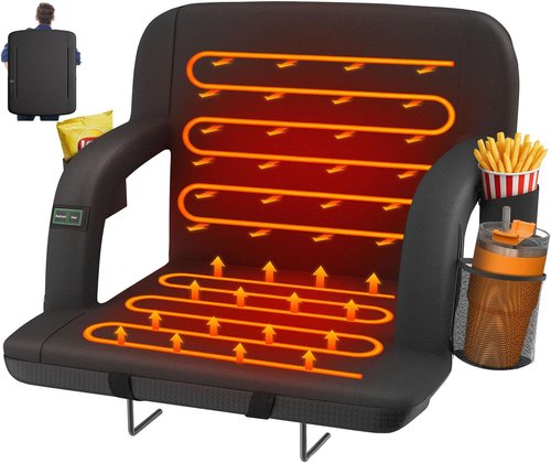 HOPERAN Heated Stadium Seats - Dual-Sided Design with Back Support & 3 Heating Levels | Portable Chair with 5 Pockets