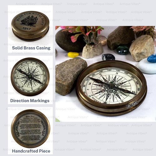 Brass Compass, Robert Frost Poem, Hiking Survival Navigation Tool, Decorative Collectible Gift to Son from Mom, Dad, Son Compass Gifts for Wedding, Anniversary, Baptism,
