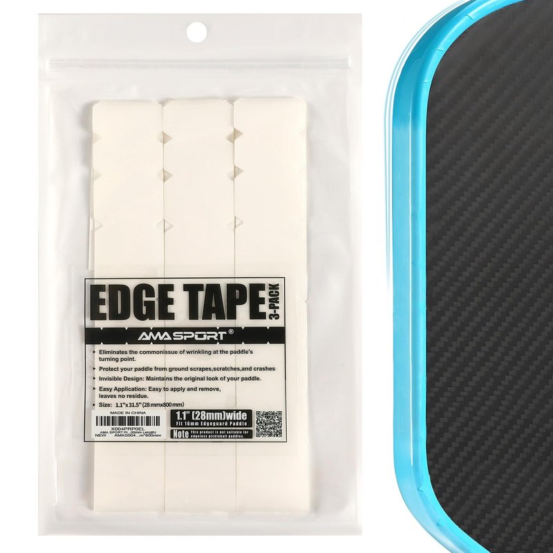 AMA SPORT Pickleball Paddle Edge Guard Tape 3 Pack Clear Edge Protection Tapes 28mm Width Perfectly Fits Curved Without Wrinkling (800mm Length)
