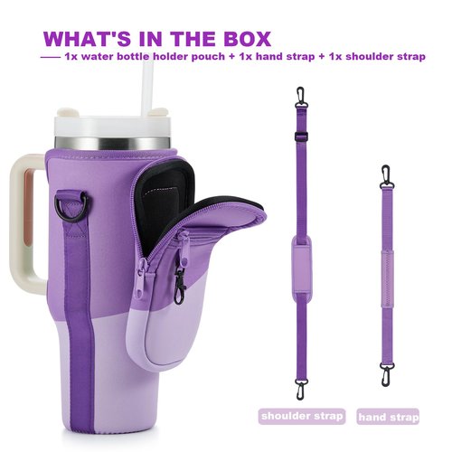 BULKITEM Water Bottle Carrier Bag with Phone Pocket for Gradient Purple Stanley 40 oz Tumbler with Handle, Insulated Neoprene Cup Holder Pouch Strap for Valentines Stanley Cup Accessories