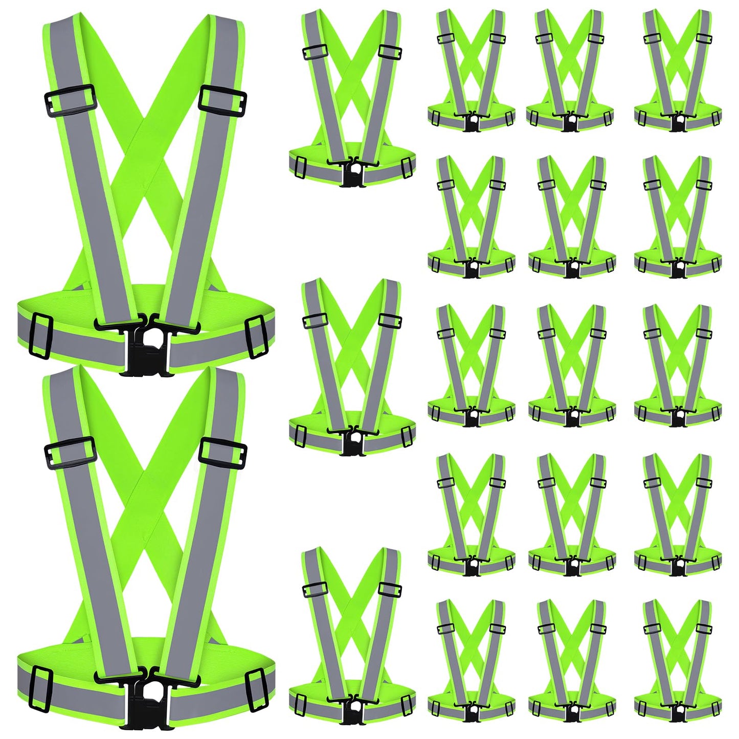 VOCHIC 20 Pcs Reflective Vests Safety High Visibility Straps Reflector Vest Safety Straps Adjustable Elastic Vest Gear for Running Cycling Working