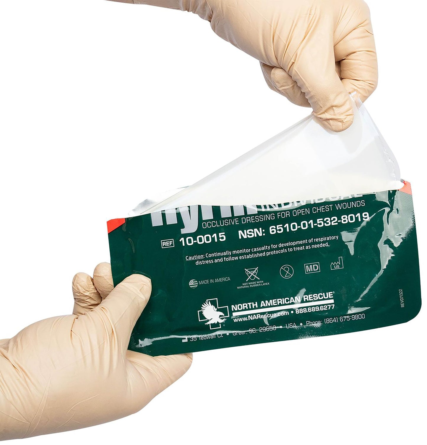North American Rescue HyFin Chest Seal Occlusive (Single Pack) NAR Individual Compact Dressing for Open Chest Wounds, Trauma (10-0015)