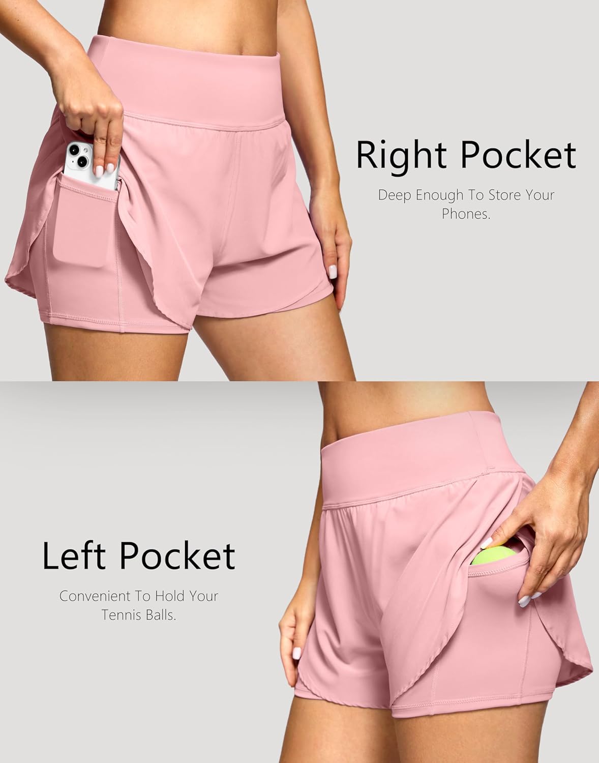 Skiennix Women's 2-in-1 Running Shorts - High Waisted Lightweight Athletic Gym Shorts with Pockets