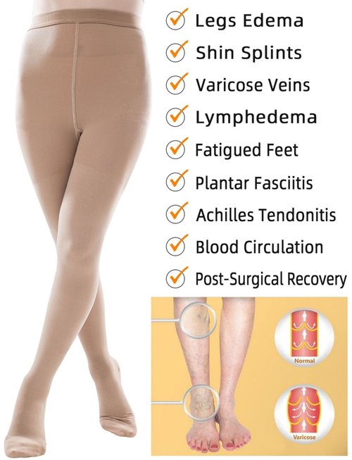 ZCLIKE® Medical Compression Pantyhose Closed Toe Stockings for Women&Men 20-30mmHg All-Season Comfort Advanced Support for Varicose Veins Edema DVT Plus Size