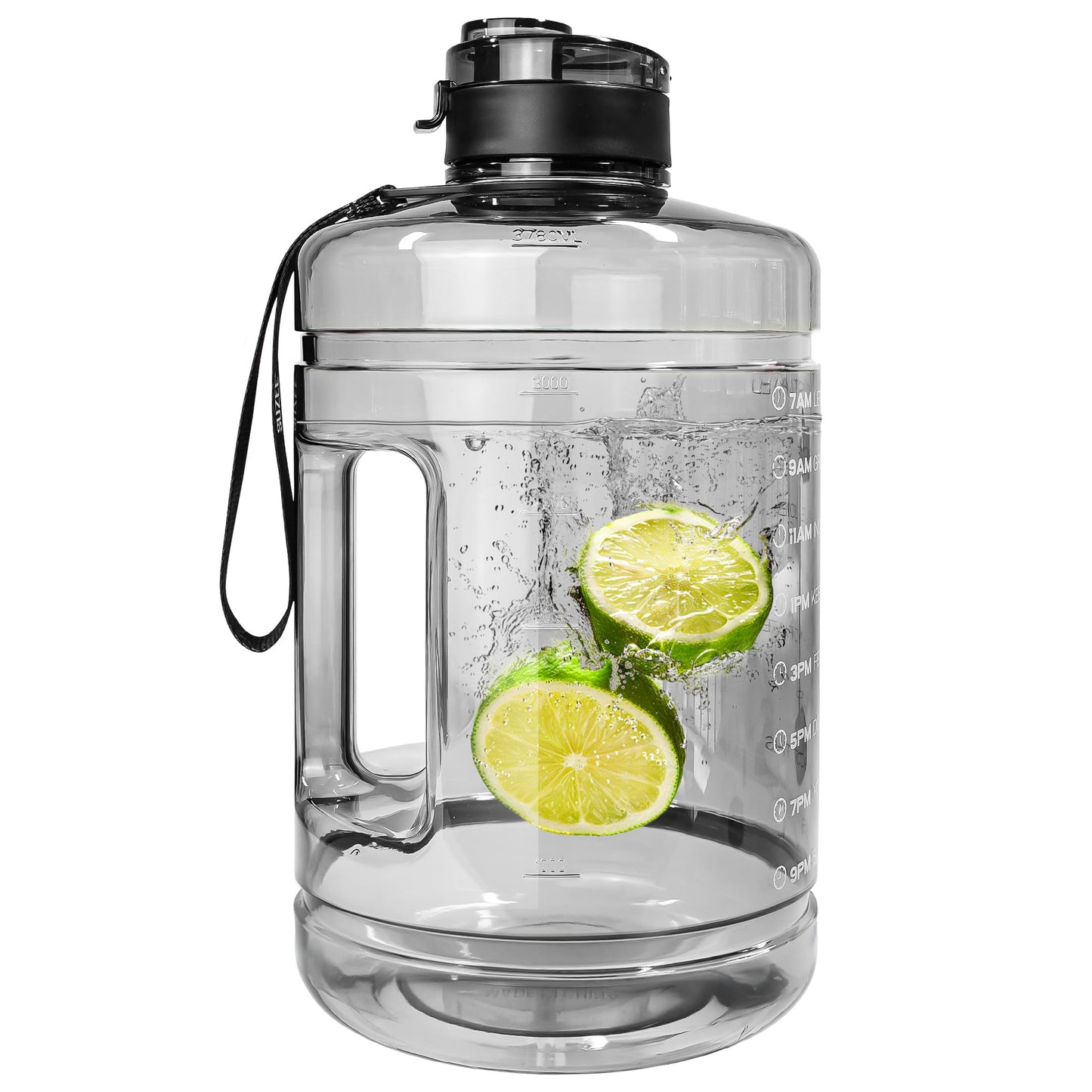 QD.SUZEE 1 Gallon Water Bottle, Water Jug with Motivational Time Marker & Strap & Handle,Large-Capacity leakproof water bottles for Travel Sport Gym Outdoor（Clear